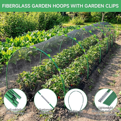 72 Pcs Garden Hoops for Raised beds, 12 Sets of 8 FT Rust-Free Fiberglass Support Greenhouse Hoops Grow Tunnel for Garden Netting Plant Shade Cloth Row Cover DIY Plant Support Garden Stakes