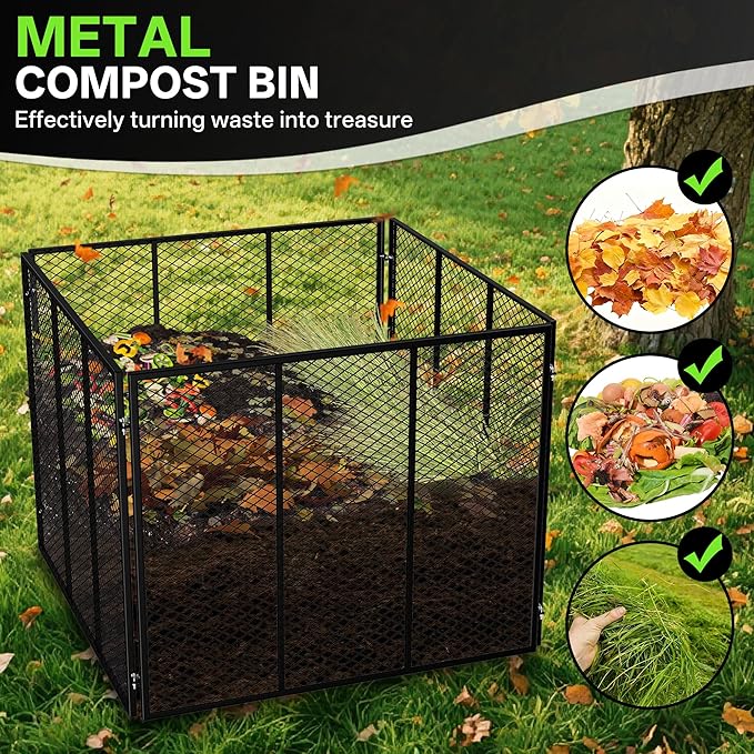 Large Compost Bin, 172 Gallon Metal Wire Mesh Composter for Outdoor, Waterproof Composting Bin with Rust-Proof Coating, Easy Assembly Compost Bin for Garden, Yard, Kitchen Waste, Leaves, 37x37x30 in