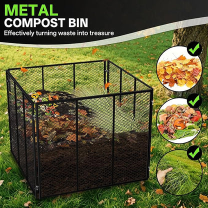 Large Compost Bin, 172 Gallon Metal Wire Mesh Composter for Outdoor, Waterproof Composting Bin with Rust-Proof Coating, Easy Assembly Compost Bin for Garden, Yard, Kitchen Waste, Leaves, 37x37x30 in
