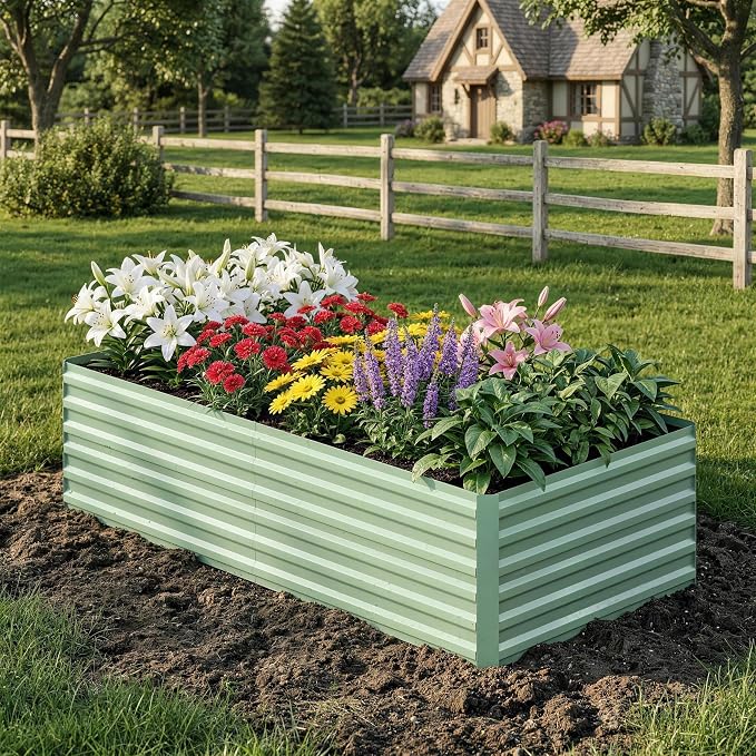 Garvee 8x4x2ft Galvanized Raised Garden Bed Outdoor,Rust-Resistant Raised Garden Beds for Gardening, Easy Assembly Outdoor Garden Box & Planters, Green