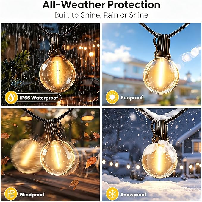100FT Solar String Lights Outdoor Waterproof, G40 Patio Lights Shatterproof Bulbs with Remote Control, Dimmable Timer 3 Lighting Modes for Porch, Yard, Backyard, Garden, Camping Decor