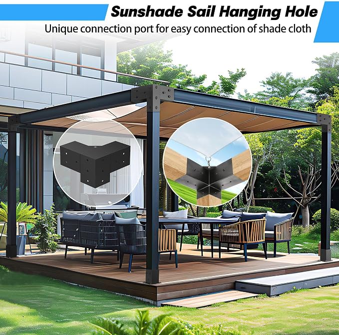 JEXALINE Aluminum Pergola Kit for 4"x4" Lumber, Heavy Duty Pergola Brackets with 3-Way & 4-Way Corner Brackets, DIY Gazebo Kit for Outdoor Patio Backyard Garden, Fits Actual 3.6" x 3.6" Wood