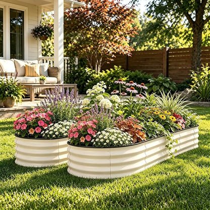 GarveeTech Oval Raised Garden Bed 4x2x2 ft - 0.6mm Thick Metal Raised Bed, Rust & Corrosion Resistant, Open Bottom for Drainage, Anti-Cut Strip Included, for Vegetables Flowers Planting, 2 PCS