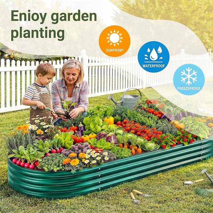 Land Guard 2 Pcs 6ft Metal Raised Garden Bed, 6 x 3 x 1 Galvanized Planter Raised Beds for Vegetables, Green