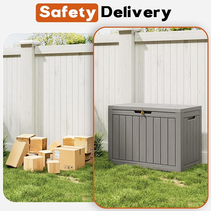 Outdoor Storage Box, Resin Deck Boxes outdoor, Waterproof Storage Box Lockable Lid (Grey, 45 Gallon)