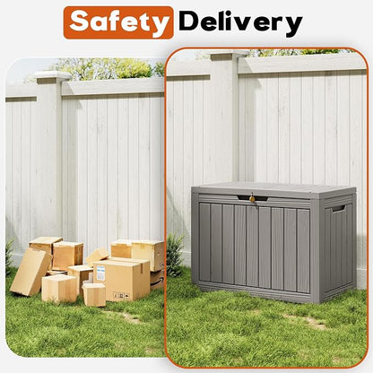 Outdoor Storage Box, Resin Deck Boxes outdoor, Waterproof Storage Box Lockable Lid (Grey, 45 Gallon)