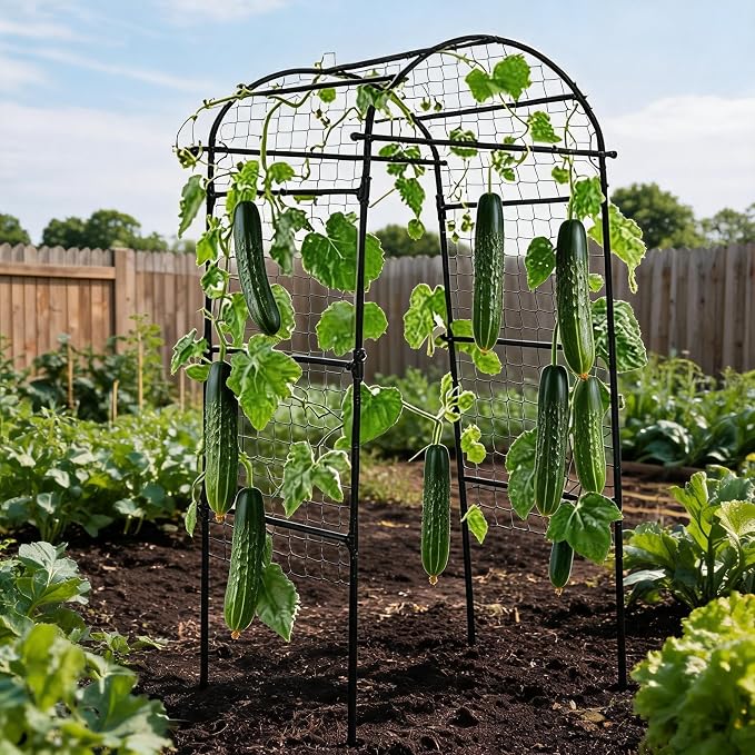 Metal Garden Arch Trellis, 6.8Ft Black for Raised Beds, Plant Support for Cucumbers & Climbing Vegetables