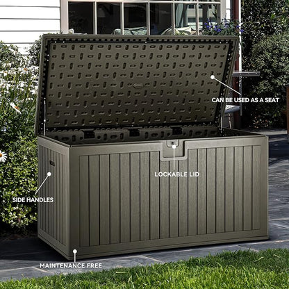 YITAHOME XXL 230 Gallon Large Deck Box | Outdoor Storage for Patio Furniture Cushions,Garden Tools with Flexible Divider,Waterproof,Lockable (Light Brown)