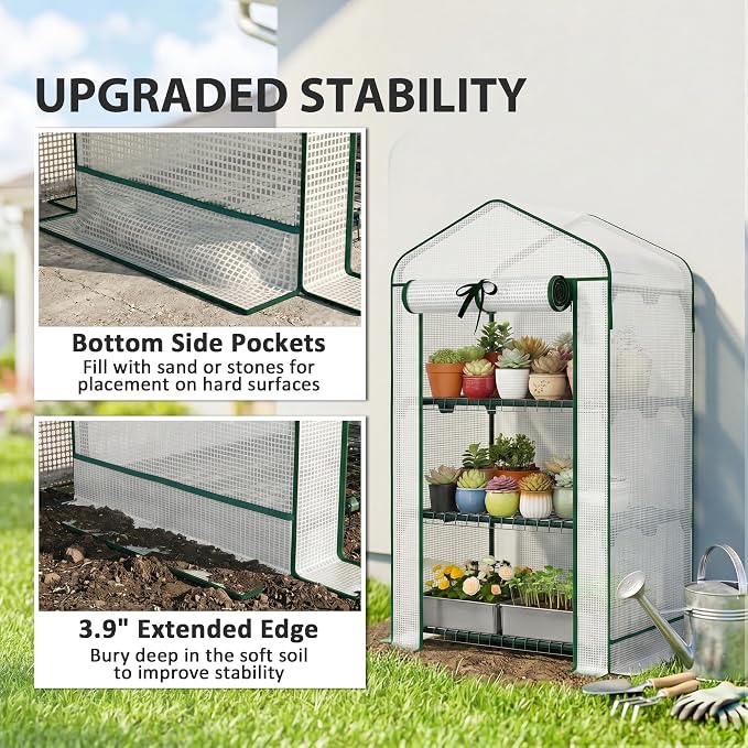 Outsunny 3 Tier Mini Greenhouse with Screen Roof, 27.6" x 19.7" x 50", Portable Small Greenhouse with High Strength PE Cover, Roll-Up Zipper Door for Garden Yard Backyard, White