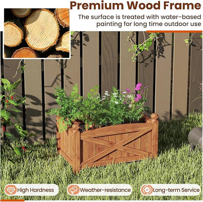 Giantex Raised Garden Bed, Wooden Planter Box Outdoor, 25”x 16”x 15” Rectangular Garden Bed for Vegetables Flower Herb Fruit