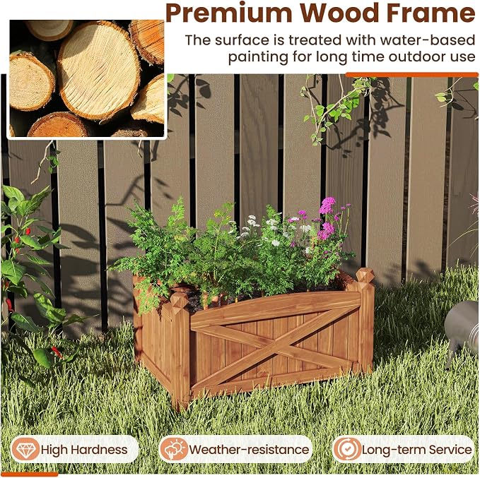 Giantex 2 Pcs Raised Garden Bed, Wooden Planter Box Outdoor, 25”x 16”x 15" Rectangular Garden Bed for Vegetables Flower Herb Fruit
