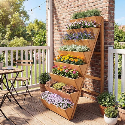HAPPYGRILL Vertical Raised Garden Bed, Freestanding Wood Elevated Planter Box w/Legs for Growing Vegetables Flowers Herbs, Indoor Outdoor Tiered Plant Stand for Patio Yard Balcony Corner (1,8-Tier)