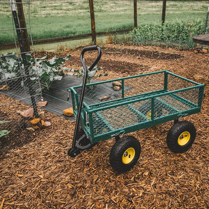 Backyard Expressions Heavy Duty Garden Cart 400 lb Utility Wagon Cart with Removable Mesh Sides, Powder-Coated Steel Bed, Pneumatic Tires, Pull Handle Yard Cart