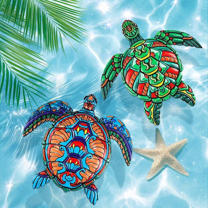 ULENDIS 2 PCS Metal Sea Turtle Wall Art Decor, Ocean Theme Outdoor Wall Decor, Nautical Hanging Decorations for Garden Pool Fence Patio Bathroom Indoor