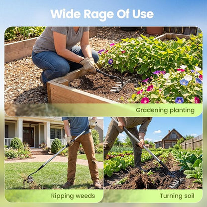 Iron Weeding Rake with Long Handle - Upgraded Rake 5 Teeth Weed Puller Tool, Heavy Duty Manual Weeder Remover Tool for Weeding, Cultivating & Soil Aeration
