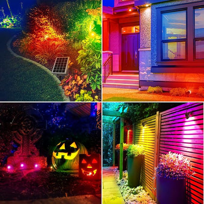 MEIKEE 6 in 1 RGB Solar LED Spotlights with Remote, IP66 Waterproof Color Changing Outdoor Landscape Lighting for Garden Wedding Holiday Party Decor