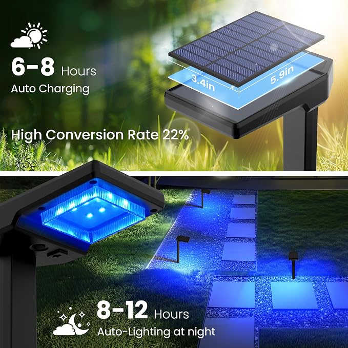 AUDERWIN Solar Pathway Lights Outdoor, Smart Color Changing with 9-in-1 (Warm White/Cool White/RGBCW) Modes,Bright Landscape Lighting Waterproof for Walkway,Garden,Driveway,Yard,Patio(6pack)