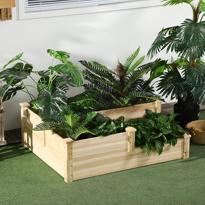 Outsunny 3 Tier Raised Garden Bed, Outdoor Planter Box, Wooden Garden Box with Open Bottom for Growing Vegetables, Herbs, Flowers, 42.5" x 34.75" x 14.25", Natural