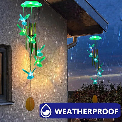 Outdoor Solar Wind Chime Decoration, Mother's Day Birthday Gifts for Grandma, Mom and Family, Outdoor Garden and Courtyard Wind Chime Accessories (Green Hummingbird)
