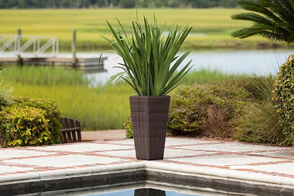 Balkene Home 62501 Alto Wicker All-Weather Planter Set with Liners Tall Plant Decor Box for Outdoors Patio Herb Garden Furnishings - Mocha - Pack of 2
