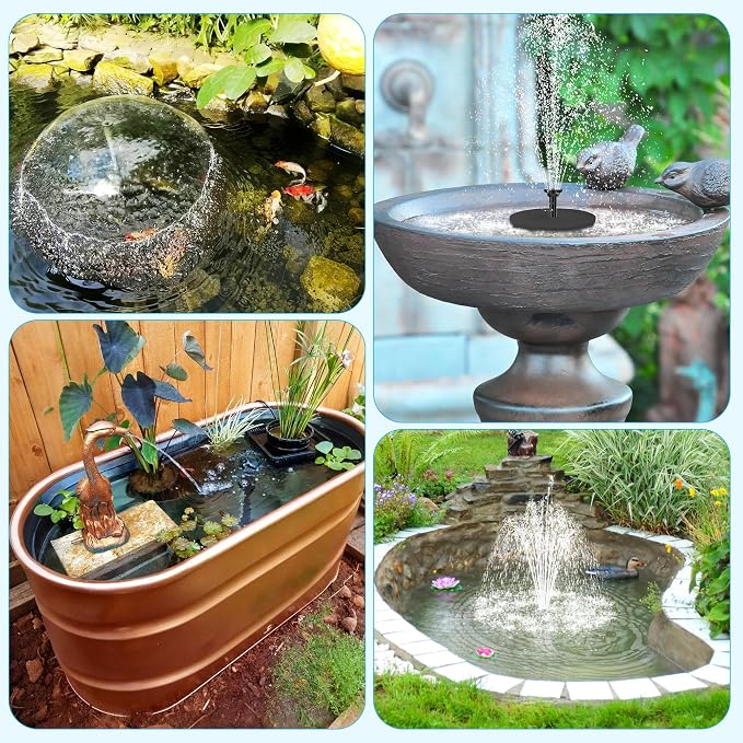 Biling 6.5W Solar Fountain for Bird Bath, Solar Water Pump with Multiple Nozzles, Solar Water Feature for Garden Yard Small Fish Pond, Attracts Birds with Flowing Water
