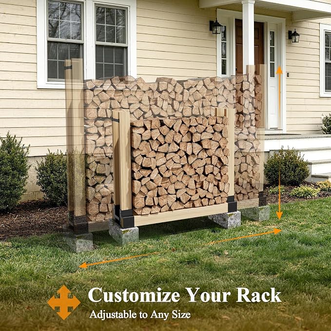 Mr IRONSTONE Firewood Rack Outdoor Indoor, Adjustable to ANY Length Firewood Log Rack Brackets Kit, Heavy Duty Fire Wood Storage Racks, Fireplace Wood Holder for Patio Deck