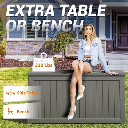 Outdoor Storage Box, 280 Gallon Resin Deck Boxes Outdoor Waterproof For Patio Furniture, Garden Tools, Pool Supplies, Lockable And UV Resistant (Striped Gray)