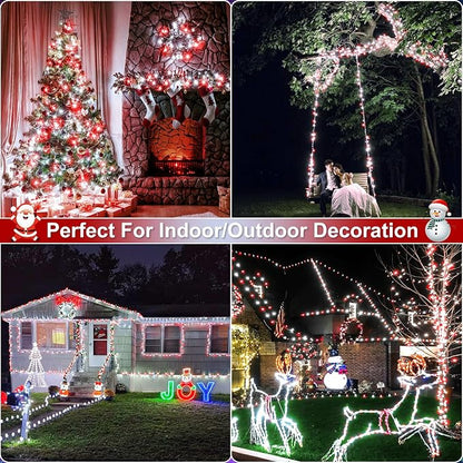 100FT 300 LED Christmas Lights Outdoor, Plug in Christmas Tree Lights Waterproof, 8 Modes String Lights for Outside House Patio Xmas Garden Party Holiday Decorations, Red and White