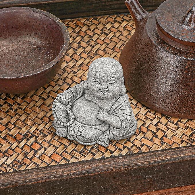 Mini Buddha Statue for Zen Garden Decor - Chinese Style Small Buddha Figurine for Indoor Outdoor Decoration, Meditation Decor for Desk, Patio, Lawn & Home Accent