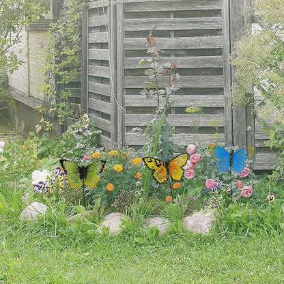 3 Pack Butterfly Garden Stakes Decor, 17" H Metal Butterflies Stakes Yard Art Ornaments for Indoor Outdoor Lawn Porch Pathway Patio Plant Pot Flower Bed Decor