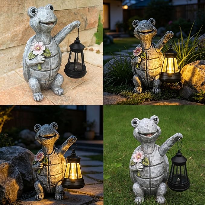 Solar Garden Outdoor Statues Turtle with Lights Resin Statue with Solar Lantern, Decorative Lawn, Yard Outdoor Decoration and Gifts (Turtle 2)