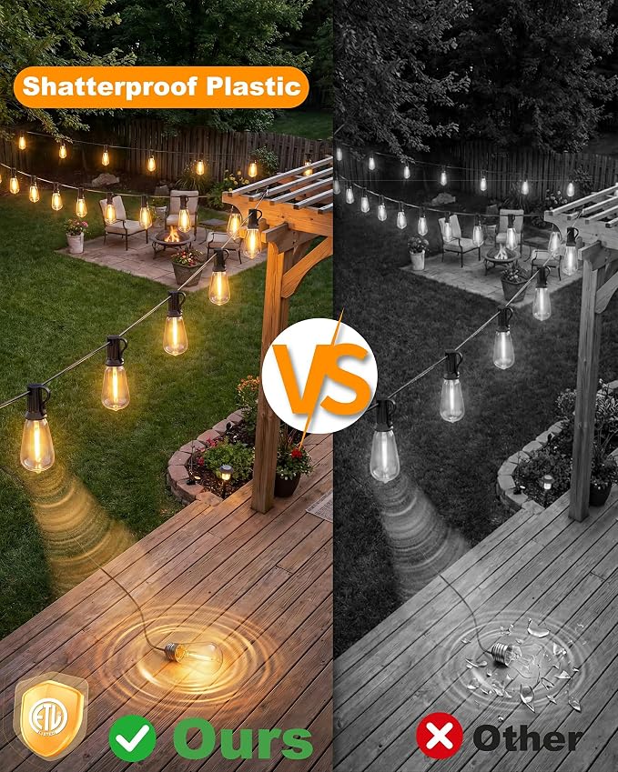Solar String Lights Waterproof, 162FT(72+3) ST38 Outdoor Lights with Remote, Dimmable, Timer, 3 Light Modes, USB & Solar Patio Lights for Backyard, Yard, Garden, Gazebo, Fence (2700K)