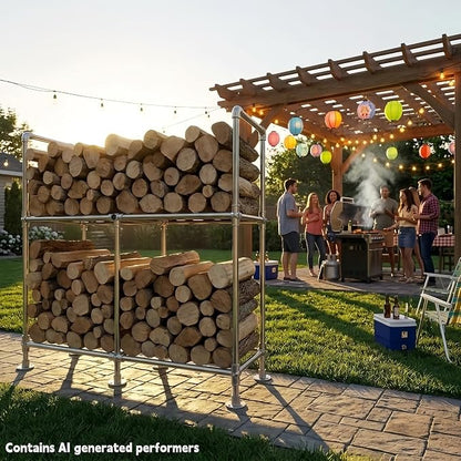 4ft Heavy Duty Firewood Rack with Dual-Tier Structural Design | Constructed with Galvanized Steel Pipes and Featuring a Firewood Rack Cover,Load-bearing Capacity 2,200 lbs,Indoor/Outdoor