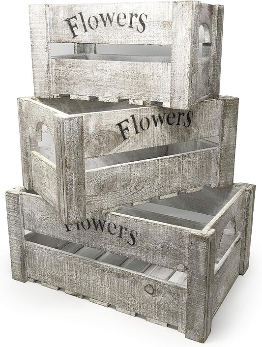 allgala 3-PC Set Wooden Boxes Planter Trough for Flower pots - Indoor Outdoor Decoration - Storage Display Boxes