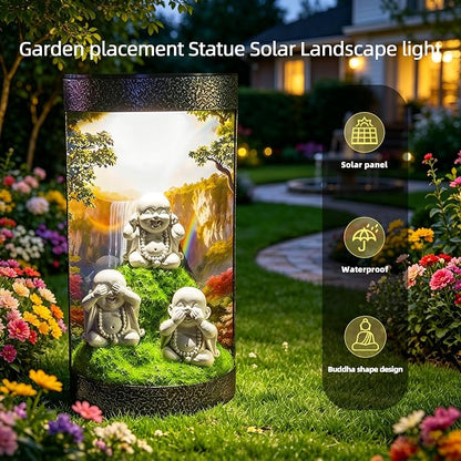 See No Evil Hear No Evil Speak No Evil Buddha Statue Solar Landscape Light,Color-Changing LED Light,Waterproof,Outdoor Garden Decoration,Automatic Light-Sensing Design,Zen-Themed