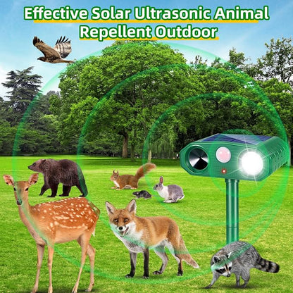 2026 Solar Ultrasonic Animal Repellent, Motion Activated Deer Repellent Devices with Flash Light, Cat Squirrel Rabbit Dog Raccoon Deterrents, Waterproof Sonic Animal Repeller for Yard & Garden 4 Pack