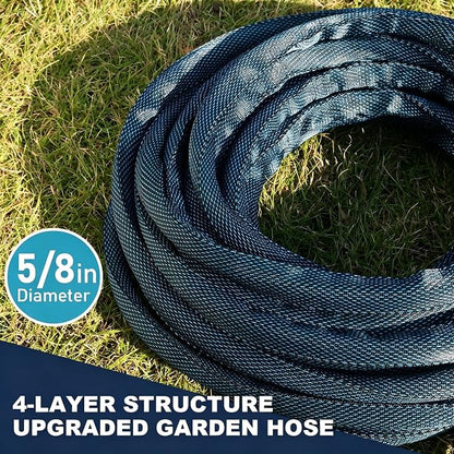 75FT Blue & Black Garden Hose, Lightweight No Kink Water Hose with 10 Function Spray Nozzle, 3/4 Inch Rust-Proof Aluminum Leak-Proof Connector for Yard Garden RV Outdoor Watering