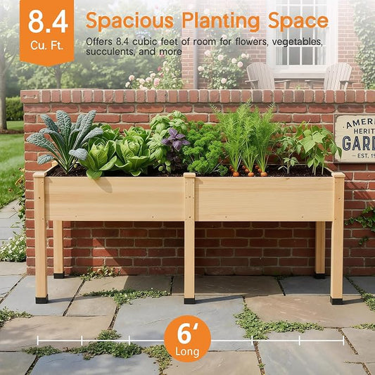 SPECRAFT 72x24x30in Raised Garden Bed with Legs, 8.4 Cu Ft Wooden Planter Box with Drainage Holes & Liner, Outdoor Raised Garden Beds for Patio Backyard Gardening, Natural Wood Color