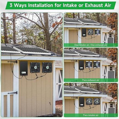 blessny 5.5" Solar Rechargeable 2 Fan Kit for Intake or Exhaust air, Weatherproofed 50W Solar Powered Fans for Outside Chicken Coops, Greenhouses, Shed, Pet House Air Ventilation