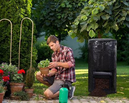 MyLifeUNIT Compost Bins Outdoor, Composting Bin for Outside Garden, Reusable Garden Yard Waste Bag, 34 Gallons (1 Pack, Black)