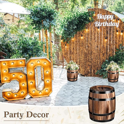 GlikCeil 2 Pcs Wood Wine Barrel Vase Vintage Flower Vase Container Rustic Barrel Planter for Wedding Reception Table Decoration Home Indoor Outdoor Garden Kitchen Party (8 x 6.5 Inch)