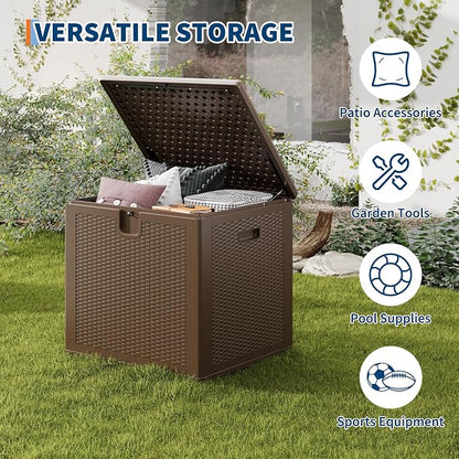 IDEALHOUSE 80 Gallon Resin Deck Box, Waterproof Outdoor Storage Box with Lockable Lid & UV Resistant, Patio Furniture Cushion Storage Container for Garden, Backyard, Poolside (Brown)