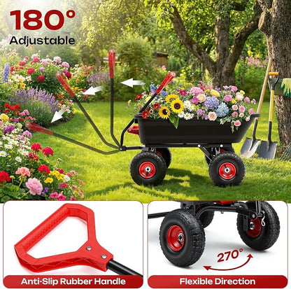 Garden Dump Cart Wheelbarrow 900Lbs, 10" All Terrain Tires Wagon | Upgrade Non-Slip Pneumatic Tires,DIY Expansion over 900LBS Capacity,Quick-Release Dumping, Steel Frame for Yard, Farm, Garden