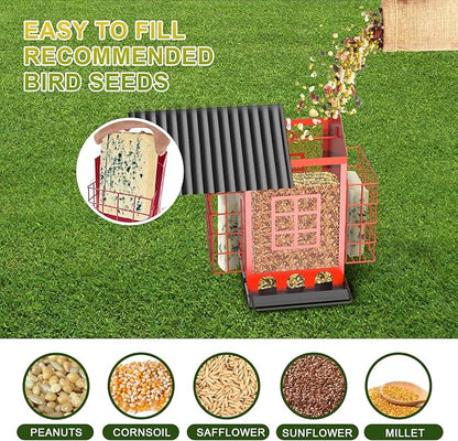 FlowaFoli Bird Feeders for Outdoors Hanging, Metal Bird Feeder with Double Suet Cage Cake, Large Capacity, Birdfeeders Sturdy & Weatherproof, Easy to Clean & Refill, Great for Attracting Wild Birds