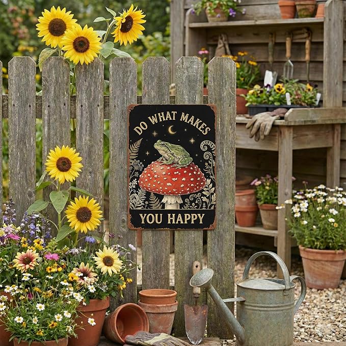 Garden Decor Sign Do What Makes You Happy Frog Wall Art | Nature Lovers • Garden Patio Display • Garden Theme • Whimsical Cottage Style • UV Printed • 8x12 Inch
