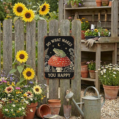 Garden Decor Sign Do What Makes You Happy Frog Wall Art | Nature Lovers • Garden Patio Display • Garden Theme • Whimsical Cottage Style • UV Printed • 8x12 Inch