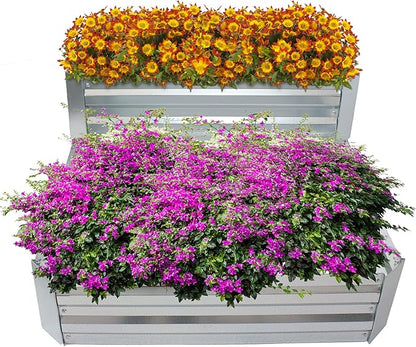 Sunnydaze 2-Tier Galvanized Steel Raised Garden Bed - for Flowers, Plants, and Vegetables - 94.5-Gal Soil Capacity - Silver