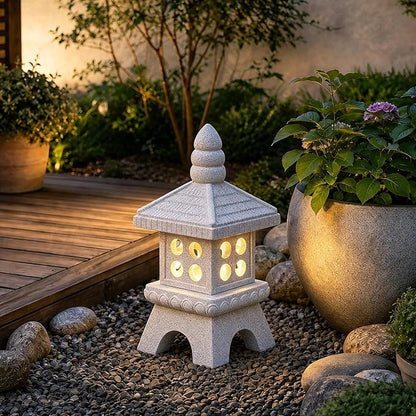 Nacome Solar Pagoda Garden Statues: 11.5 inches Outdoor Weatherproof Resin Zen Decor for Landscape Balcony Patio Porch Yard Ornament(Gray)