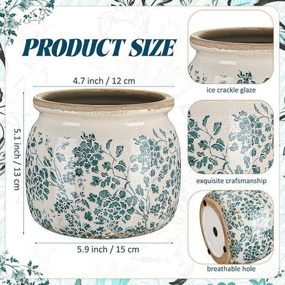 Vintage Planter Large Ceramic Plants Pot Green Vintage Rose Ice Crack Cottage Scroll Vase Flower Vase Pot Indoor Plants Home Kitchen Decor Farmhouse Antique Decorative Gifts