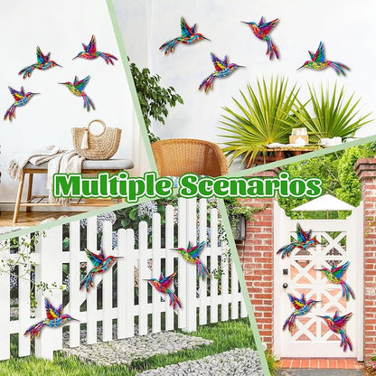 ULENDIS 4 Pack Metal Hummingbird Wall Art Decor, 3D Colorful Outdoor Wall Art Fence Decorations for Patio and Yard, Wall Sculpture Hanging Decor for Garden Living Room Balcony (C)